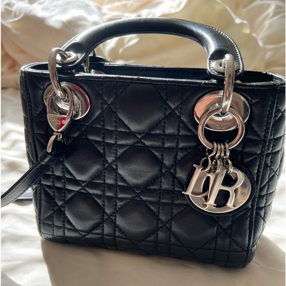 CHRISTIAN DIOR Lambskin Cannage Mini Lady Dior Black - Picture 1 of 12